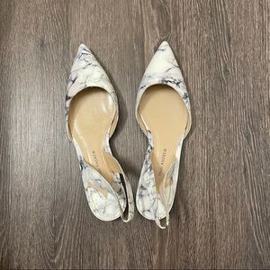 Paul Andrew granite print patent leather sling back